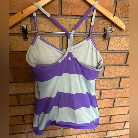 Lululemon Power Y Tank Luon Light Bold Stripe Power Purple With Pads Size 6 - Picture 4 of 6